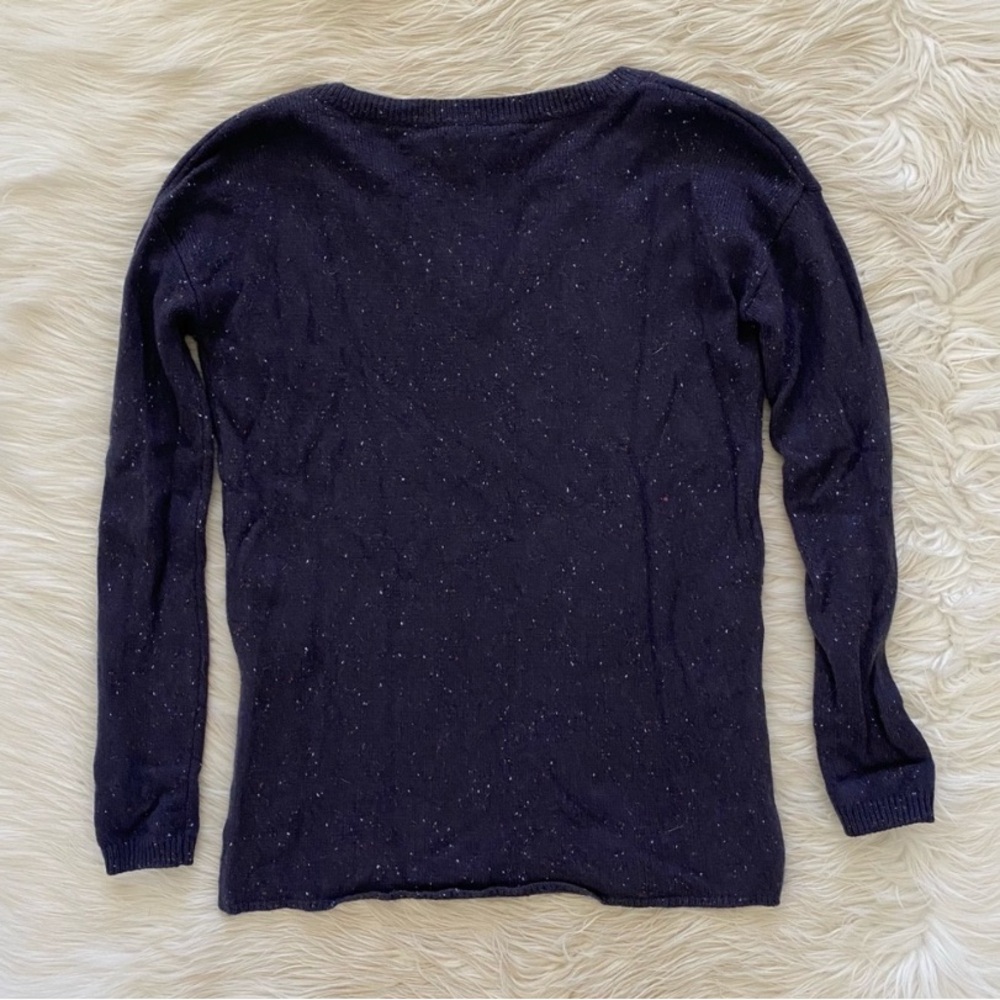 Aritzia Talula Blue Marled Knit V-Neck Wool Blend Sweater Vented Hem Jumper - Picture 8 of 11